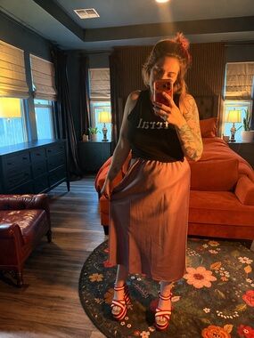 Silky Purple Midi Skirt | Size XL | Minimalist Chic